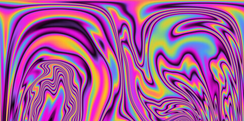 Poster - Op-art pattern with holographic gasoline like stains and leaks. Rainbow multicolored abstract background.