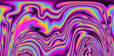 Poster - Op-art pattern with holographic gasoline like stains and leaks. Rainbow multicolored abstract background.
