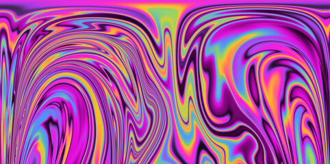 Poster - Op-art pattern with holographic gasoline like stains and leaks. Rainbow multicolored abstract background.