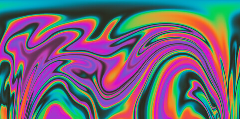 Poster - Op-art pattern with holographic gasoline like stains and leaks. Rainbow multicolored abstract background.