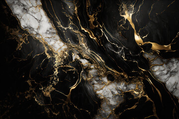 Wall Mural - Gold and black marbe background, stone texture, design backdrop, generative ai