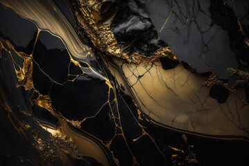 Wall Mural - Gold and black marbe background, stone texture, design backdrop, generative ai