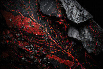 Wall Mural - Red and black marbe background, stone texture, design backdrop, generative ai