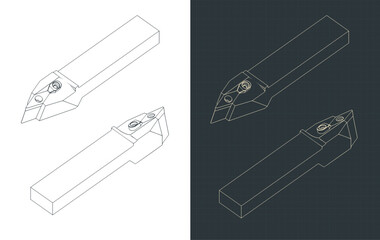 Wall Mural - Inclined tool for CNC lathe isometric blueprints