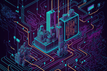 Poster - background information about technology and block chains. notion of the internet and communication c