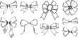 Set of sketched bow and ribbon. Hand drawn vintage line art vector illustration.