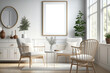 © ROYALE - Mockup frame in Scandinavian living room interior background, wall mockup, 3d render Generative AI