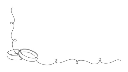 Aufkleber - One continuous line drawing of Wedding rings. Romantic elegance concept and symbol proposal engagement and love marriage in simple linear style. Editable stroke. Doodle florish vector illustration