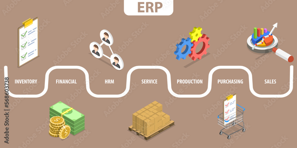 3D Isometric Flat Vector Conceptual Illustration of ERP, Enterprise ...
