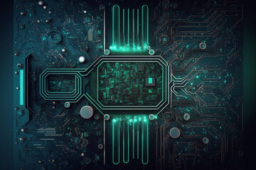 Poster - Abstract futuristic electronic circuit technology background,  Generative AI	