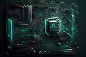 Poster - electronic circuit board with processor,  Generative AI	
