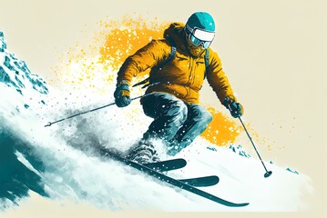 Wall Mural - image of a skier gliding on the snow Generative AI