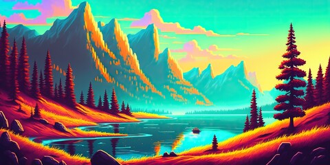 Canvas Print - Strong colored landscape illustration