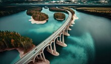 Aerial Panoramic View Of Bridges And Dams : Stunning Drone Footage Showcasing Overhead Bird's Eye Perspective (Generative AI)