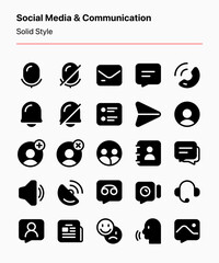Wall Mural - Customizable set of social media and communication icons covering text, audio, and video communication, contacts, and notifications. Perfect for apps, websites, presentations, and other projects
