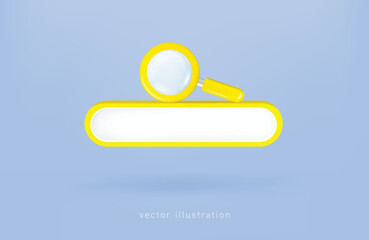 Wall Mural - search bar template for website. navigation search for browser. realistic 3d magnifier glass. pastel