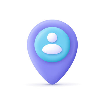 Wall Mural - Map pointer marker, pin with a person, user icon. People location concept. 3d vector icon. Cartoon minimal style.