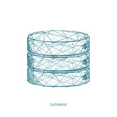 Aufkleber - Database. Technology polygonal data server on white background. Isolated vector illustration. Low poly wireframe computer concept.