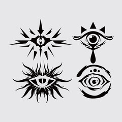 Eye tattoo tribal mystic illustration vector element demon, ghost eyes, game, pattern sticker pritable and editable
