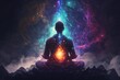Inside the healing Positive energy, Esoteric and meditation concepts. The person meditates yoga with a deep concentration  Connection with another world in a lotus position. generative AI