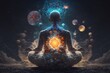 Inside the healing Positive energy, Esoteric and meditation concepts. The person meditates yoga with a deep concentration  Connection with another world in a lotus position. generative AI
