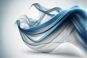 Wall Mural - Smooth flying elegant blue transparent silk fabric cloth on white background