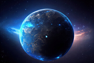 Poster - blue planet in space. Generative Ai