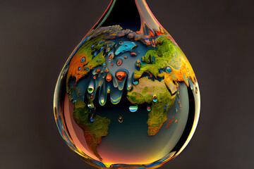 Wall Mural - The world in a drop of water. Generative Ai