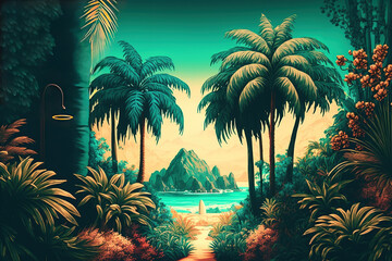 Poster - Tropical background illustration, Ai generated