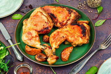 Canvas Print - Fried chicken drumstick on a plate.