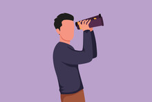Cartoon Flat Style Drawing Side View Of Young Man Looking In Distance With Binoculars. Enjoy Beauty Of Nature As Far As The Eye Can See. Find Something Interesting. Graphic Design Vector Illustration
