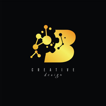 Creative golden letter B b logo with leading lines and road concept design. Letters with geometric design. Vector Illustration with letter and creative cuts