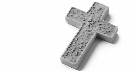 Wall Mural - Ash Lent Wednesday, a crucifix made of ash, and dust as isolated on white background.Christian religion. Lent beginning. Generative AI.