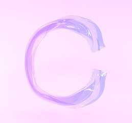 Wall Mural - Abstract circle frame of iridescent glass ribbon or water wave 3d render. Holographic crystal or acrylic round shape with gradient texture, liquid chromatic object on pink background