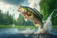 Largemouth Bass Jumping Out Of Water Created With Generative AI Technology, Ai, Generative