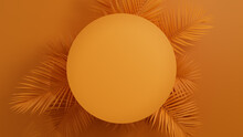 Palm Plant Border Forms Orange, Trendy Design. Circle Botanical Frame With Copy-space.