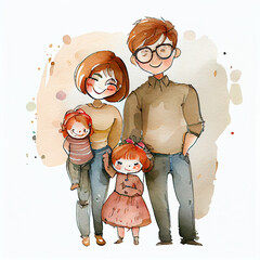 Watercolor illustration of a happy family. Generative ai