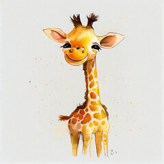 Wall Mural - Watercolor illustration of a cute giraffe. Generative ai