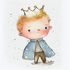 Watercolor illustration of a cute prince. Generative ai