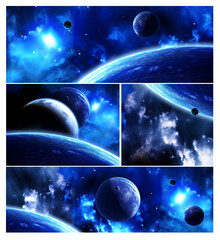 Wall Mural - set of horizontal space banners with planets, nebula and stars
