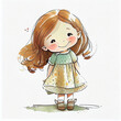 Watercolor illustration of a cute girl smiling. Generative ai