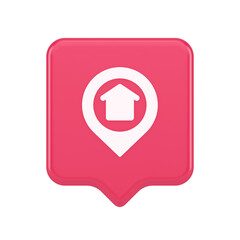 Poster - Urban building location find button house map pin web application 3d realistic speech bubble icon