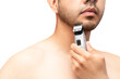 © Narayan - man with hair clipper on white background, haircut concept