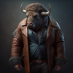 Portrait of a bull in leather