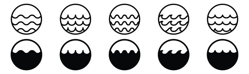 Wall Mural - Waves icon set in the circle. Sea wave line art icons. Simple wave icon collection. Water design concept. Sea and ocean wave symbol, vector illustration