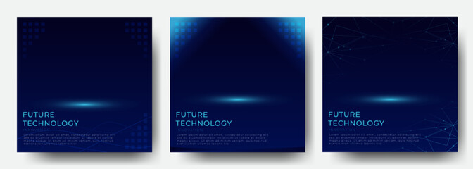 concept of blue digital future technology template square social media post banner vector background