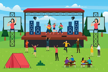 Music Festival Open Air With People Singing And Dancing 2d Vector Illustration Concept For Banner, Website, Illustration, Landing Page, Flyer, Etcfestival, Music, Stage, Concert, Tent, Outdoor, Crowd,
