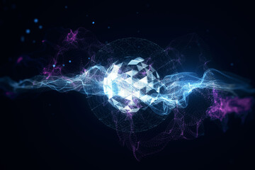 Aufkleber - Creative glowing metaverse hologram on dark backdrop. Digital world and future concept. 3D Rendering.