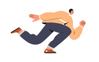 Poster - Ambitious man running to aim. Active fast person rushing, aspiring to target, goal. Excited quick character. Aspiration, ambition concept. Flat vector illustration isolated on white background