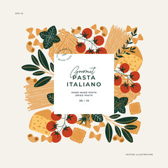 Wall Mural - Various Italian pasta design template. Spaghetti and ravioli illustrations. Vector illustration